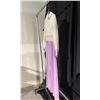 Image 2 : PURPLE/WHITE 1970'S STYLE DRESS, DAILY RENTAL $65.00