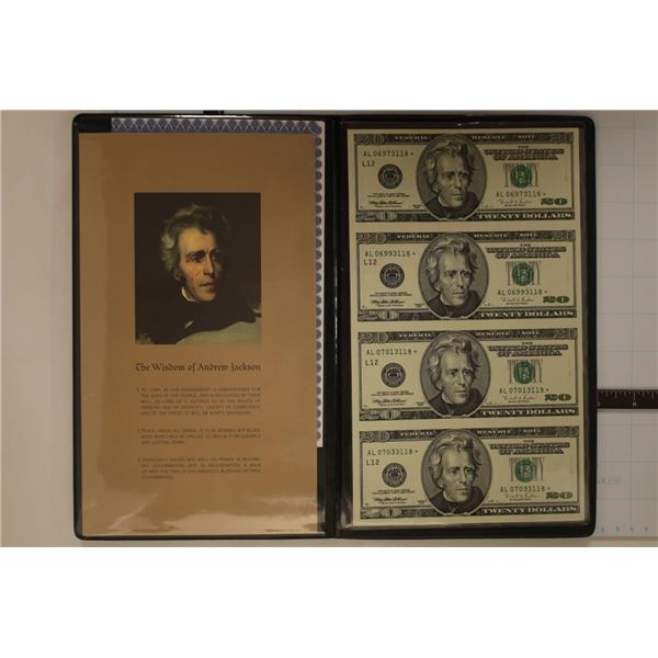 UNCUT SHEET OF 4-1996 US $20 FRN STAR NOTES, CU