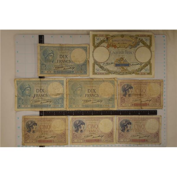 8-FRANCE BILLS: 1927-5 & 10 FRANCS, 1928-2-TWO 5 &