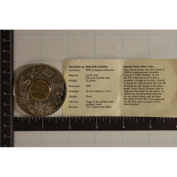 24KT GOLD LAYERED 1999-D LINCOLN CENT ENCASED