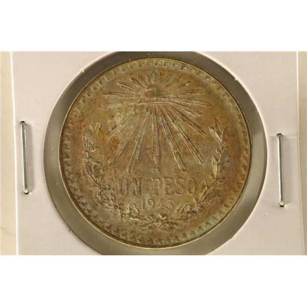 1943-M MEXICO SILVER CAP & RAYS PESO .3857 OZ. ASW
