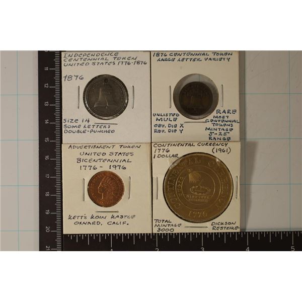 4 US BICENTENNIAL TOKENS: 1876 INDEPENDENCE
