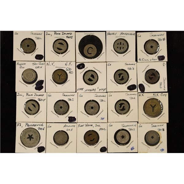 20 ASSORTED METAL TRANSPORTATION TOKENS: