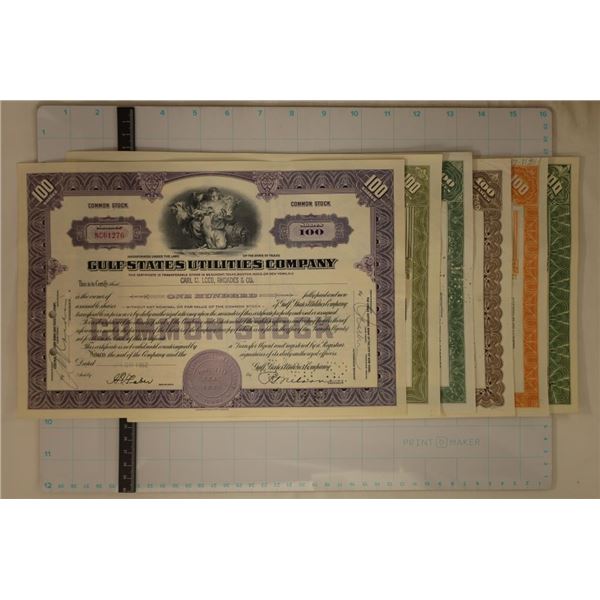 6 STOCKS CERTIFICATES: 1952 GULF STATES UTILITIES