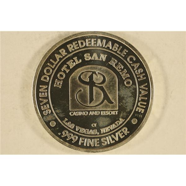 .66 TROY OZ. .999 FINE SILVER HOTEL SAN REMO