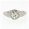 Image 4 : Vintage 14k White Gold 0.68 ctw Old Cut Diamond Solitaire Filigree Engagement Ri