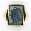 Image 1 : Antique Mens 10K Yellow Gold Rectangular Carved Hematite Intaglio Solitaire Ring