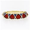 Image 1 : Large Heavy Vintage 14K Gold Blue Red Enamel Twisted Wire Hinged Bangle Bracelet