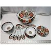 Image 1 : Vintage Chinese Imari soup/rice bowl set - 4 bowls, saucers & spoons - c/w ladle and lid - no chips/