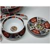 Image 3 : Vintage Chinese Imari soup/rice bowl set - 4 bowls, saucers & spoons - c/w ladle and lid - no chips/