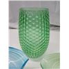 Image 4 : 2 Blown glass bowls - Green and blue & Green glass vase