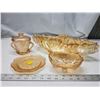 Image 2 : Peach glasswares - sugar dish, plate, large serving dish, etc.