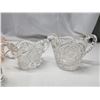 Image 4 : Glasswares - 2 Crystal cream n sugar, 2 pink cream n sugar, pot holder