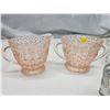 Image 5 : Glasswares - 2 Crystal cream n sugar, 2 pink cream n sugar, pot holder