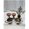 Image 1 : Misc. décor items - Metal cream n sugar, 2 goblet candle holders & 6 stick candle holder