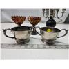 Image 2 : Misc. décor items - Metal cream n sugar, 2 goblet candle holders & 6 stick candle holder