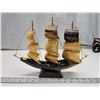 Image 1 : Small bull horn, 3 mast ship figurine - 10"H