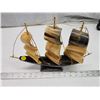 Image 2 : Small bull horn, 3 mast ship figurine - 10"H