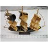 Image 4 : Small bull horn, 3 mast ship figurine - 10"H
