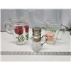 Image 1 : 2 Large glass pitchers, heavy glass syrup bottle, and Vintage Thermos