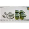 Image 1 : 4 Green Fire King coffee cups, porcelain coffee cup and saucer & 2 egg cups