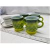 Image 3 : 4 Green Fire King coffee cups, porcelain coffee cup and saucer & 2 egg cups