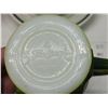 Image 4 : 4 Green Fire King coffee cups, porcelain coffee cup and saucer & 2 egg cups