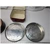 Image 7 : 3 Vintage tins - 1 movie reel tin & 1 tin filled with vintage coupons - Blue Ribbon, etc.