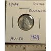 Image 1 : 1944 Diving Bluenose Silver 10 Cents. Rotated Die. AU-50.