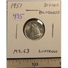 Image 1 : 1951 Diving Bluenose Silver 10 Cents. Rotated Die. MS-63. Lustrous.