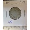 Image 1 : 1907 Canadian Silver 25 Cents. G-4.