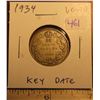 Image 1 : 1934 Canadian Silver 25 Cents. Key Date. Mintage of 384,350. VG-10.