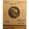 Image 1 : 1951 Canadian Silver 25 Cents. AU-50. Bright White.