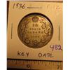 Image 1 : 1936 Canadian Silver 50 Cents. Last issue of King George V. Key Date. Mintage of 38,550. F-12.