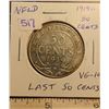 Image 1 : Newfoundland. 1919c Silver 50 Cents. Minted in Ottawa. Key Date. Mintage of 306,267. The last 50 Cen