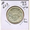 Image 1 : 1958 Dot CANADIAN SILVER 50 CENT COIN