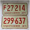 Image 1 : 1971 Saskatchewan license plates Farm 27-214 & 229-637