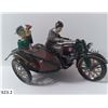 Image 2 : Tin Lithographed windup 1920s Motorcycle with Sidecar, older reproduction, with key.