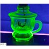 Image 1 : Original Green Depression uranium glass 1910 "Little Jewel" miniature finger lamp. Glows! This is a 