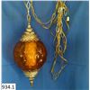 Image 1 : Vintage MCM (Mid-Century Modern) Retro hanging amber swag lamp.  This lamp is in just beautiful cond