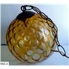 Image 2 : Vintage original MCM Retro amber pendant light fixture.  Coin dot pattern on the glass globe.  Hard 