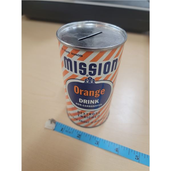 mission orange tin coin bank