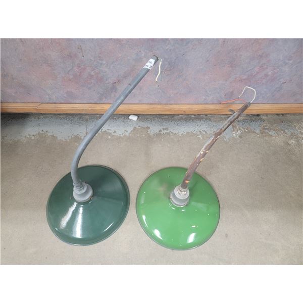 2 green porcelain service station lights