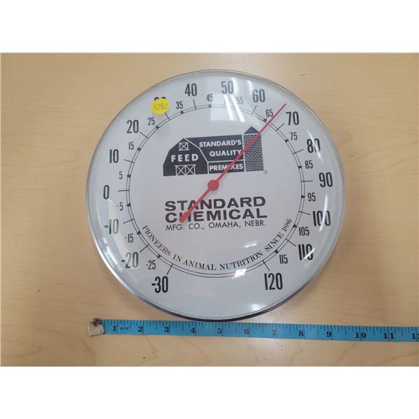 10" round Standard Feeds advertising thermometer