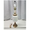 Image 1 : Tall intricate metal and glass table lamp - no shade - 28"H, works