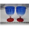 Image 1 : Pair of US flag colored glass goblets