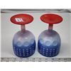 Image 3 : Pair of US flag colored glass goblets