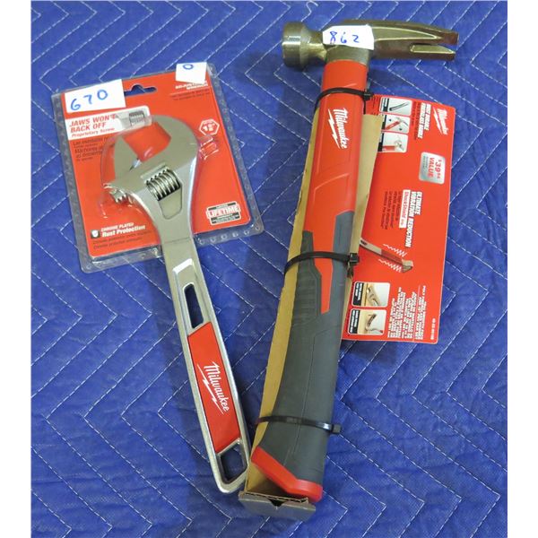 Milwaukee Adjustable Wrench & Shock Shield Hammer New