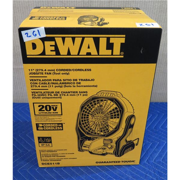DeWalt DCE511B Corded/Cordless 11" Jobsite Fan New in Box (Tool Only)