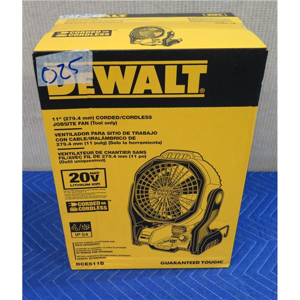 DeWalt DCE511B Corded/Cordless 11" Jobsite Fan New in Box (Tool Only)